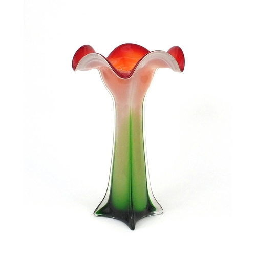 2361 - Large colourful glass vase with frilled rim, 38cm high