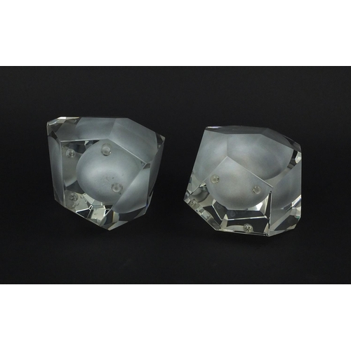 2364 - Pair of Rosenthal studio-line clear and frosted glass vases with faceted decoration, etched marks to... 