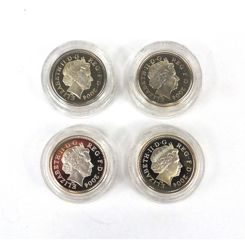 2731 - United Kingdom 2004 silver pattern set comprising four coins, housed in a fitted Royal Mint case, wi... 