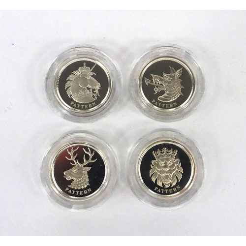 2731 - United Kingdom 2004 silver pattern set comprising four coins, housed in a fitted Royal Mint case, wi... 