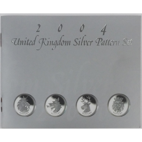 2731 - United Kingdom 2004 silver pattern set comprising four coins, housed in a fitted Royal Mint case, wi... 