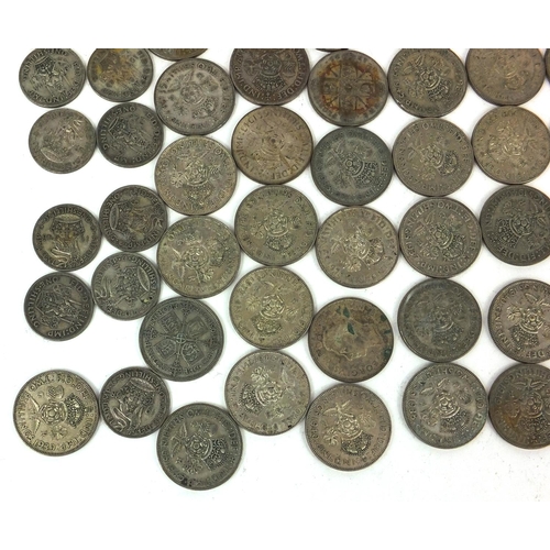 2770 - Collection of British pre decimal 2/- and 1/- coins, approximate weight 562g