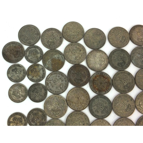 2770 - Collection of British pre decimal 2/- and 1/- coins, approximate weight 562g