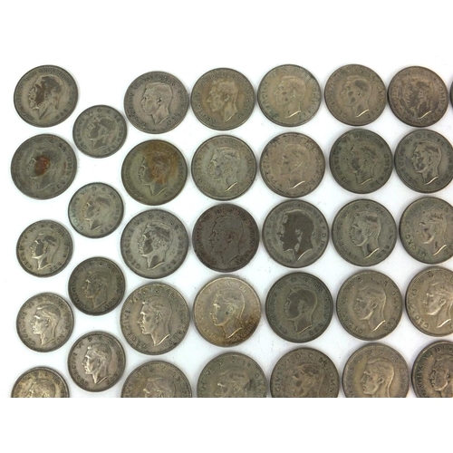 2770 - Collection of British pre decimal 2/- and 1/- coins, approximate weight 562g