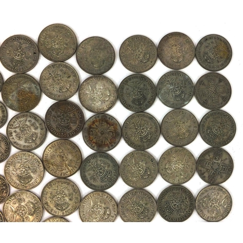 2770 - Collection of British pre decimal 2/- and 1/- coins, approximate weight 562g