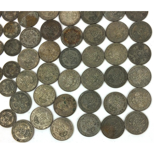 2770 - Collection of British pre decimal 2/- and 1/- coins, approximate weight 562g