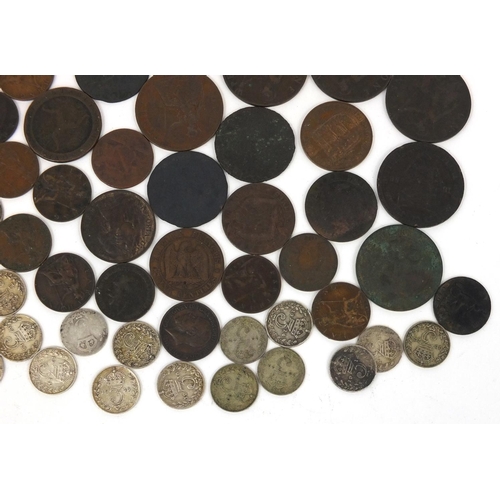 2781 - 18th Century and later British and world coinage, some silver, including 1883 halfpenny, farthing an... 