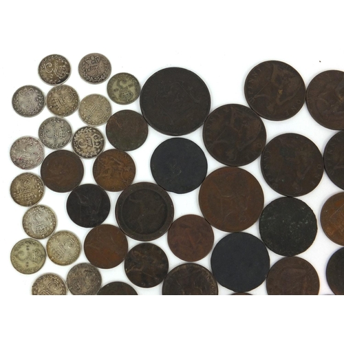 2781 - 18th Century and later British and world coinage, some silver, including 1883 halfpenny, farthing an... 