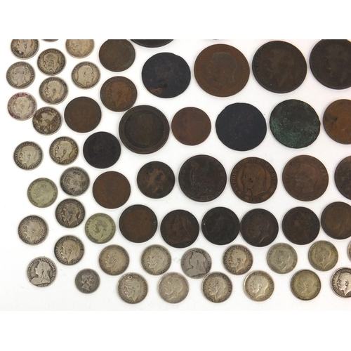 2781 - 18th Century and later British and world coinage, some silver, including 1883 halfpenny, farthing an... 