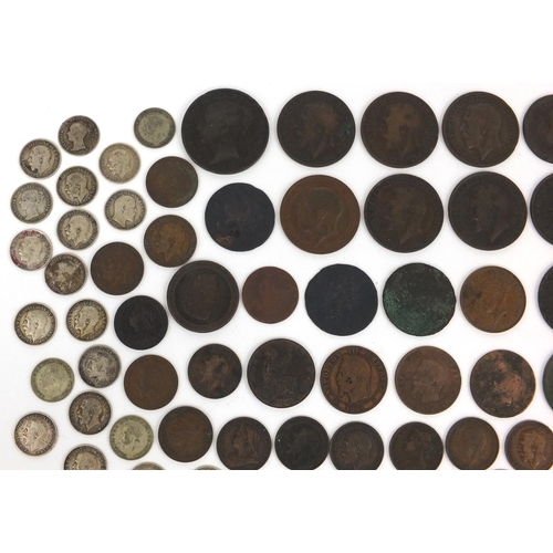 2781 - 18th Century and later British and world coinage, some silver, including 1883 halfpenny, farthing an... 