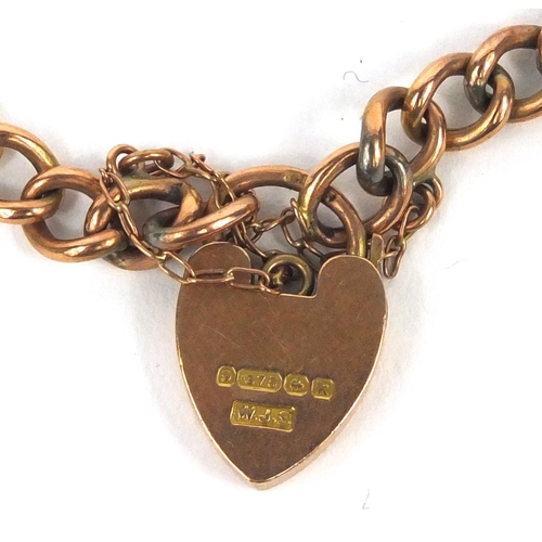 2536 - 9ct gold bracelet with love heart padlock, 18cm long, approximate weight 5.5g