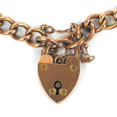 2536 - 9ct gold bracelet with love heart padlock, 18cm long, approximate weight 5.5g