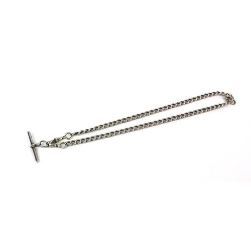 2672 - Silver watch chain with T bar pendant, 45cm long, approximate weight 38.0g