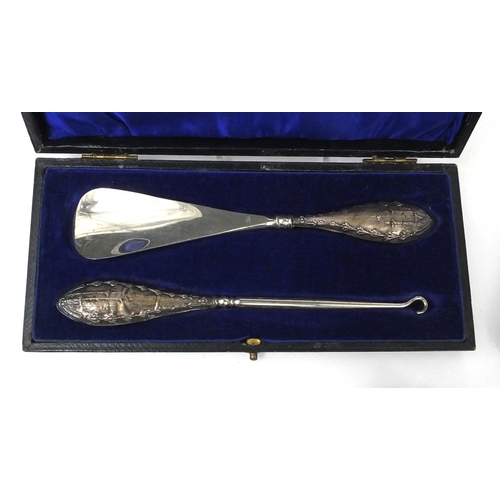 2472 - Four cased sets of silver items comprising knife, fork and spoon, babies food spoon and pusher, silv... 