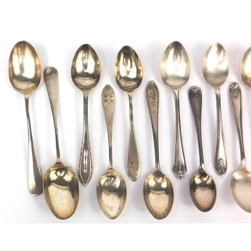 2468 - Twelve assorted silver teaspoons and a silver fork, various hallmarks, approximate weight 189.0g