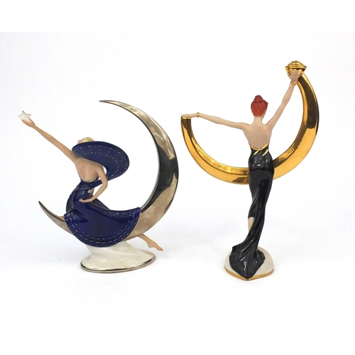 2224 - Two Franklin Mint figurines of Art Deco females comprising Promise of Gold and Moonlight in Platinum... 