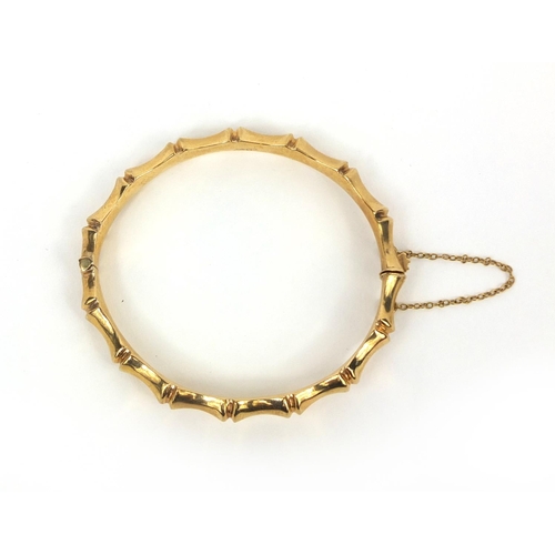 2498 - 9ct gold bamboo design bangle, 6.5cm in diameter, approximate weight  10.6g