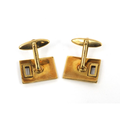 2519 - Pair of 9ct gold cufflinks with engine turned decoration, 2cm long, approximate weight  7.7g