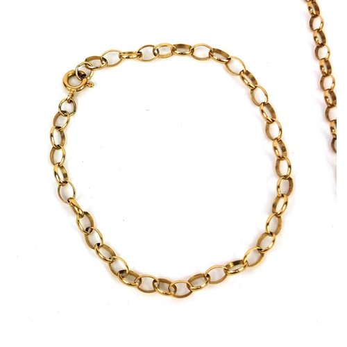 2554 - 9ct gold belcher link necklace and bracelet, the necklace 50cm long, 8.0g