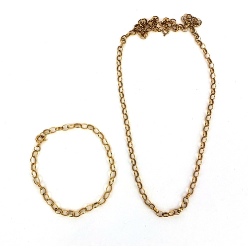 2554 - 9ct gold belcher link necklace and bracelet, the necklace 50cm long, 8.0g