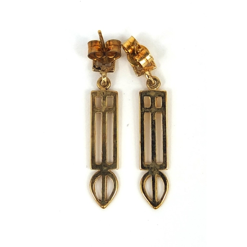 2565 - Pair of 9ct gold Art Nouveau style earrings, 2.8cm long, approximate weight  1.6g