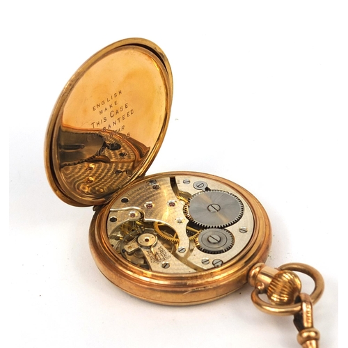 2516 - Gentleman's gold plated open face pocket watch, 5cm in diameter with a gold plated watch chain, appr... 