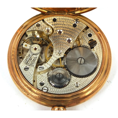 2516 - Gentleman's gold plated open face pocket watch, 5cm in diameter with a gold plated watch chain, appr... 