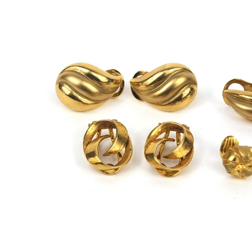 2532 - Four pairs of 9ct gold clip on earrings, the larger 1.8cm long, approximate weight  10.2g