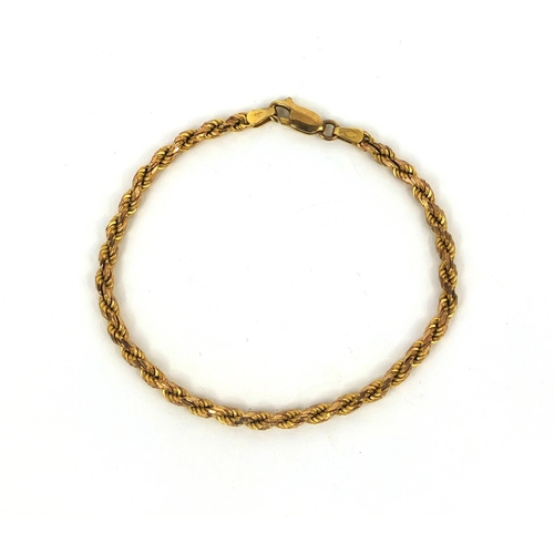 2572 - 9ct gold rope twist bracelet, 18cm long, approximate weight  8.0g