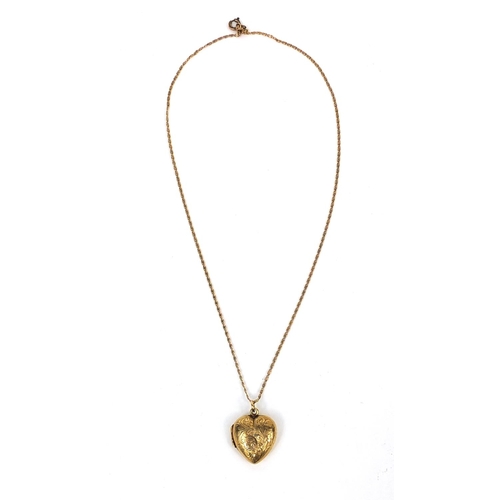 2542 - 9ct gold love heart locket, 2.2cm long on a gold coloured metal necklace, approximate weight  5.5g