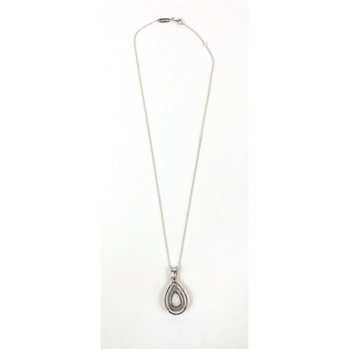 2663 - Silver opalite and cubic zirconia pendant on a silver necklace