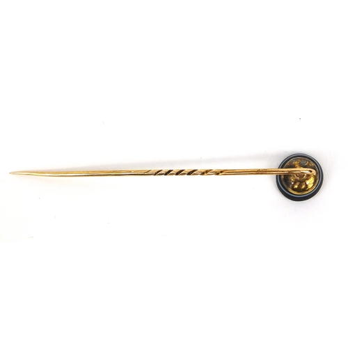 2651 - Unmarked gold agate and seed pearl tie pin, 7.5cm long, approximate weight 2.6g