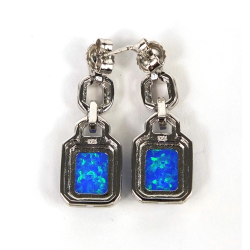 2619 - Pair of silver cubic zirconia and opalite earrings, 3cm long, approximate weight 6.0g