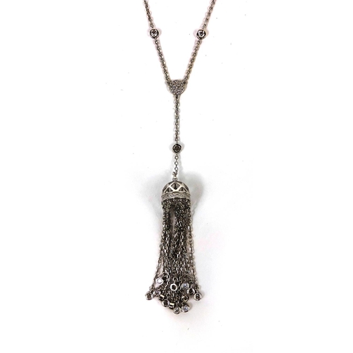 2625 - Silver tassel necklet set with cubic zirconia's, 76cm long, approximate weight 11.4g