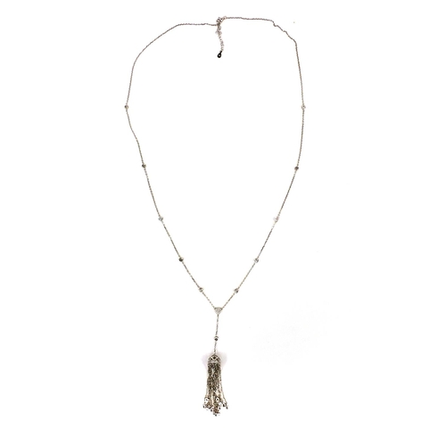 2625 - Silver tassel necklet set with cubic zirconia's, 76cm long, approximate weight 11.4g