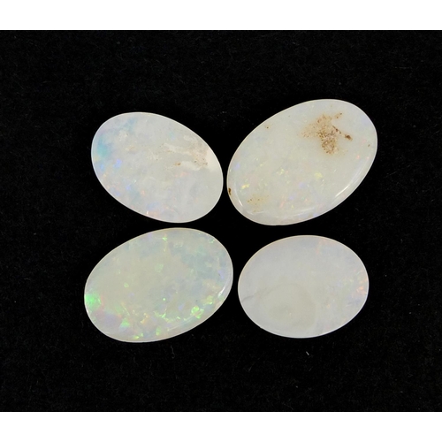 2675 - Four polished cabochon opals, the larger 1.9cm long