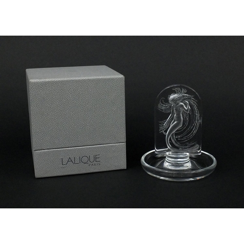 2202 - Lalique frosted and clear glass Naiade intaglio pin dish, etched Lalique France with box, 10.5cm hig... 