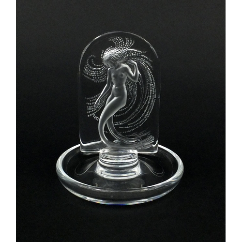 2202 - Lalique frosted and clear glass Naiade intaglio pin dish, etched Lalique France with box, 10.5cm hig... 