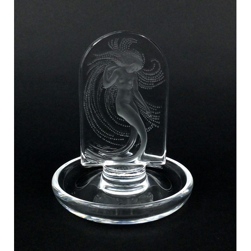 2202 - Lalique frosted and clear glass Naiade intaglio pin dish, etched Lalique France with box, 10.5cm hig... 