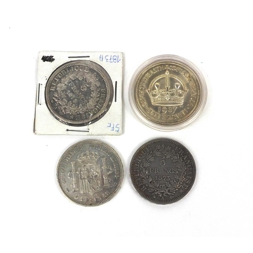 2768 - George VI 1937 Commonwealth of Australia one crown, together with three 19th century silver coins co... 