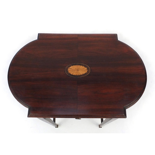 2056 - Inlaid rosewood occasional table fitted with a frieze drawer, raised on fluted legs, 68cm high x 60c... 