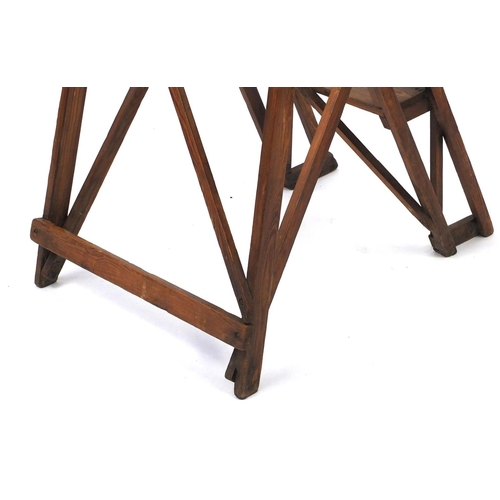 2075 - Vintage folding pine three step ladder, with plaque - The Hatherley patent Lattistep, 80cm high