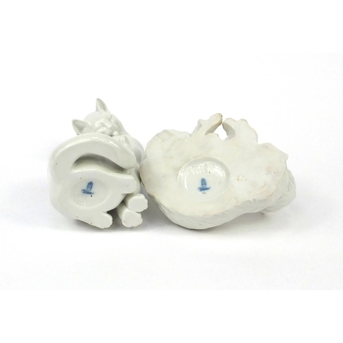 2181 - Two Austrian Wien porcelain cats, each with factory marks and numbers to the bases, the larger 14.5c... 