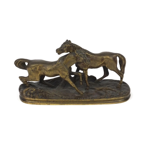 2275A - After Mene, bronze study of two horses, 12.5cm wide