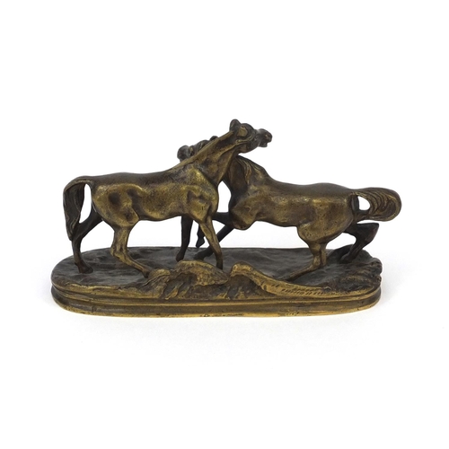 2275A - After Mene, bronze study of two horses, 12.5cm wide