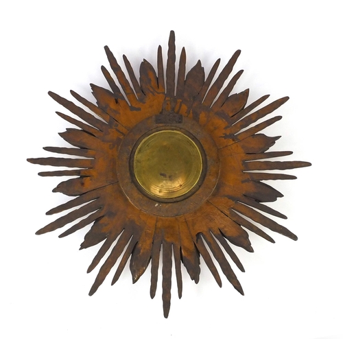 2066 - Vintage gilt wood sunburst design wall clock with silvered dial and Arabic numerals, impressed '26' ... 