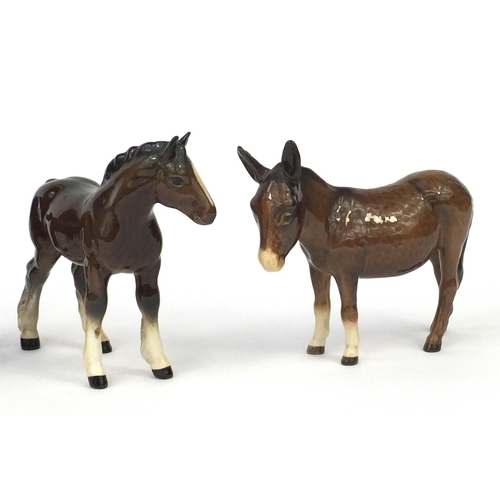 2118 - Group of Beswick animals including two horses, foul and two donkeys, the largest 15cm high