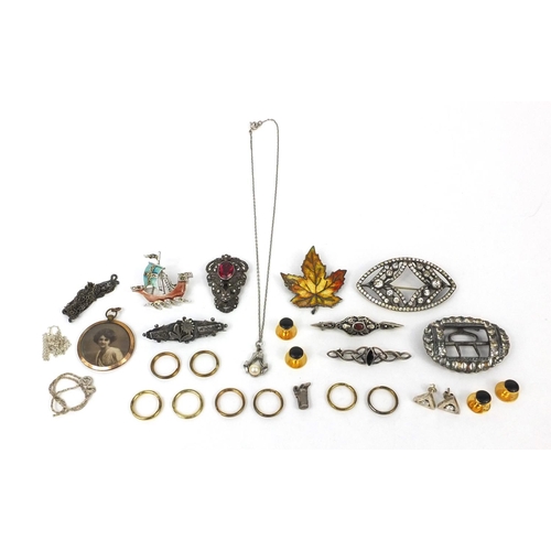 2559 - Silver and white metal jewellery including enamelled brooches, necklaces, earrings etc approximate w... 