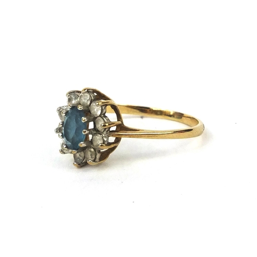 2634 - 9ct gold blue topaz and clear stone ring, size N, approximate weight 1.8g