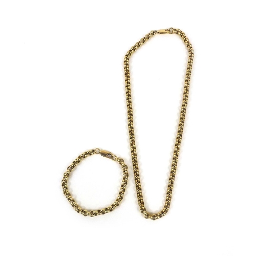 2491 - Heavy 9ct gold belcher link necklace and bracelet, the necklace 40cm long, approximate weight 68.0g